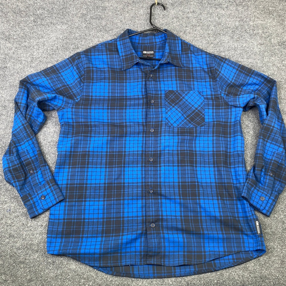 Outdoor Research Mens Kulshan Flannel Shirt XL Blue Black Plaid Outdoor Cabin